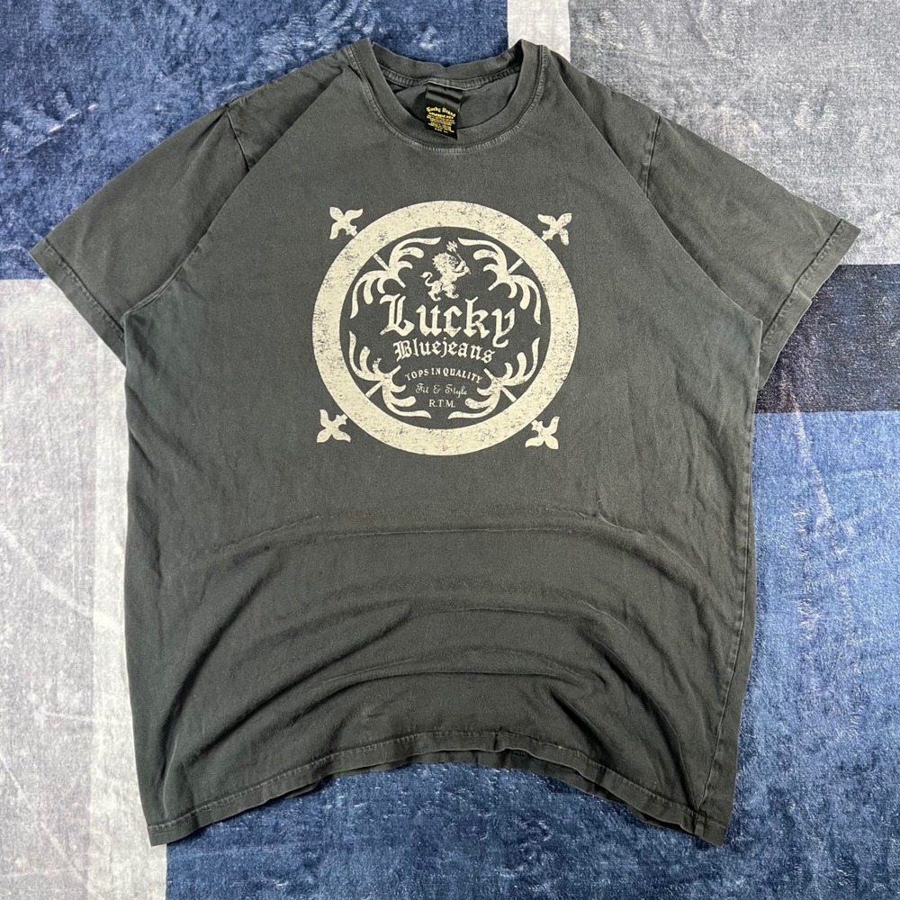 Vintage Lucky Brand Mens Classic Fit Graphic T-Shirt XL Black Short Sleeve